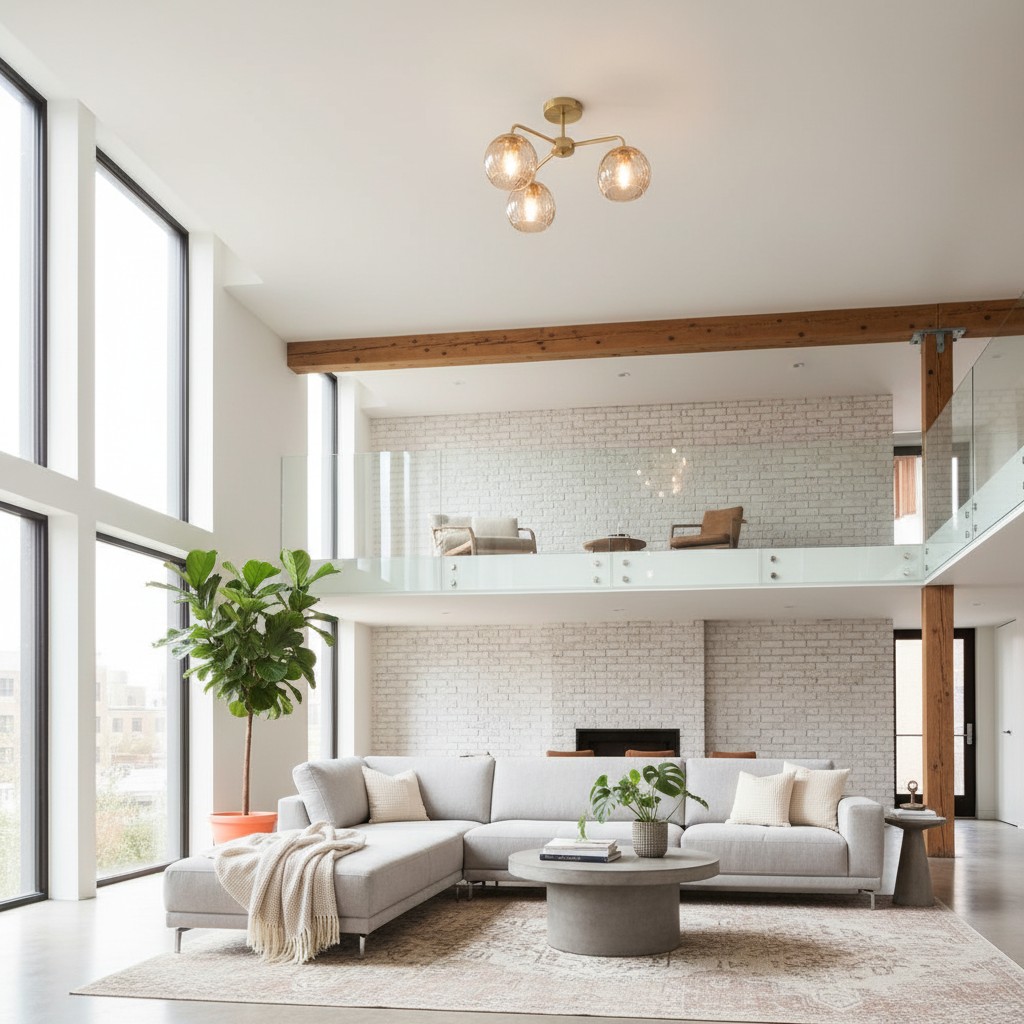 Plafondlamp in ruime moderne woonkamer
