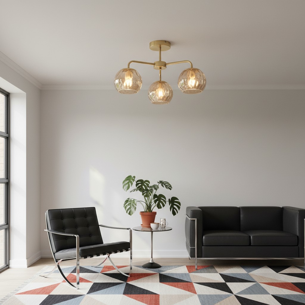 Semi-flush lamp van getextureerd glas in een woonkamer