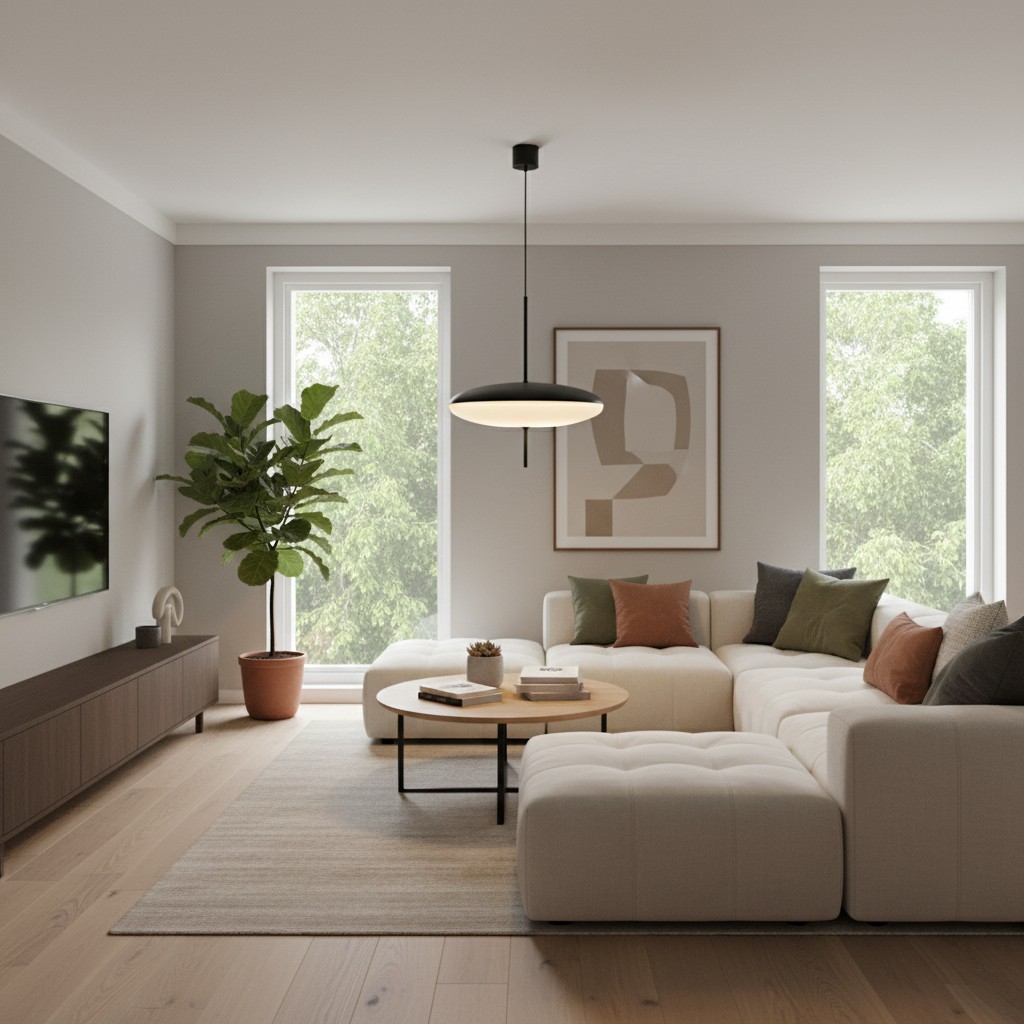 Bolvormige hanglamp in een moderne woonkamer