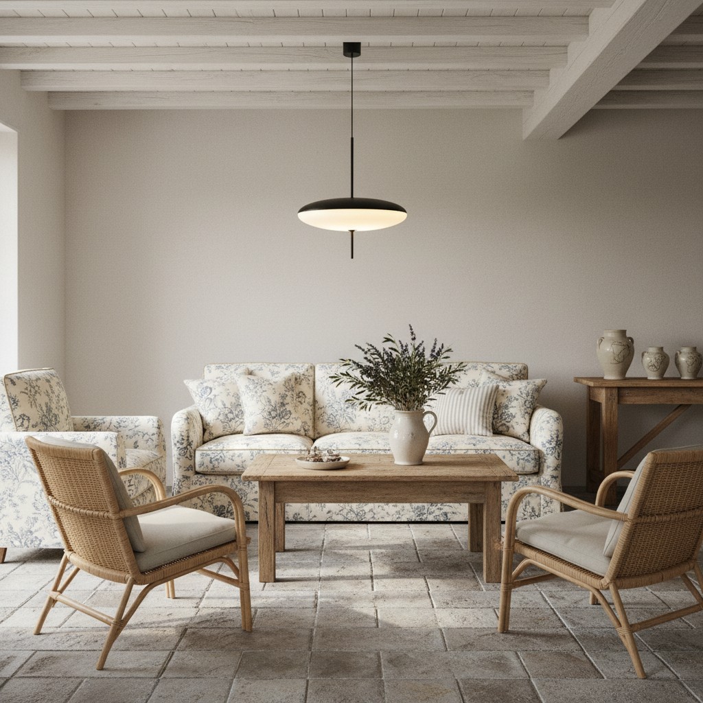 Creatieve moderne bolvormige hanglamp in een zachte woonkamer