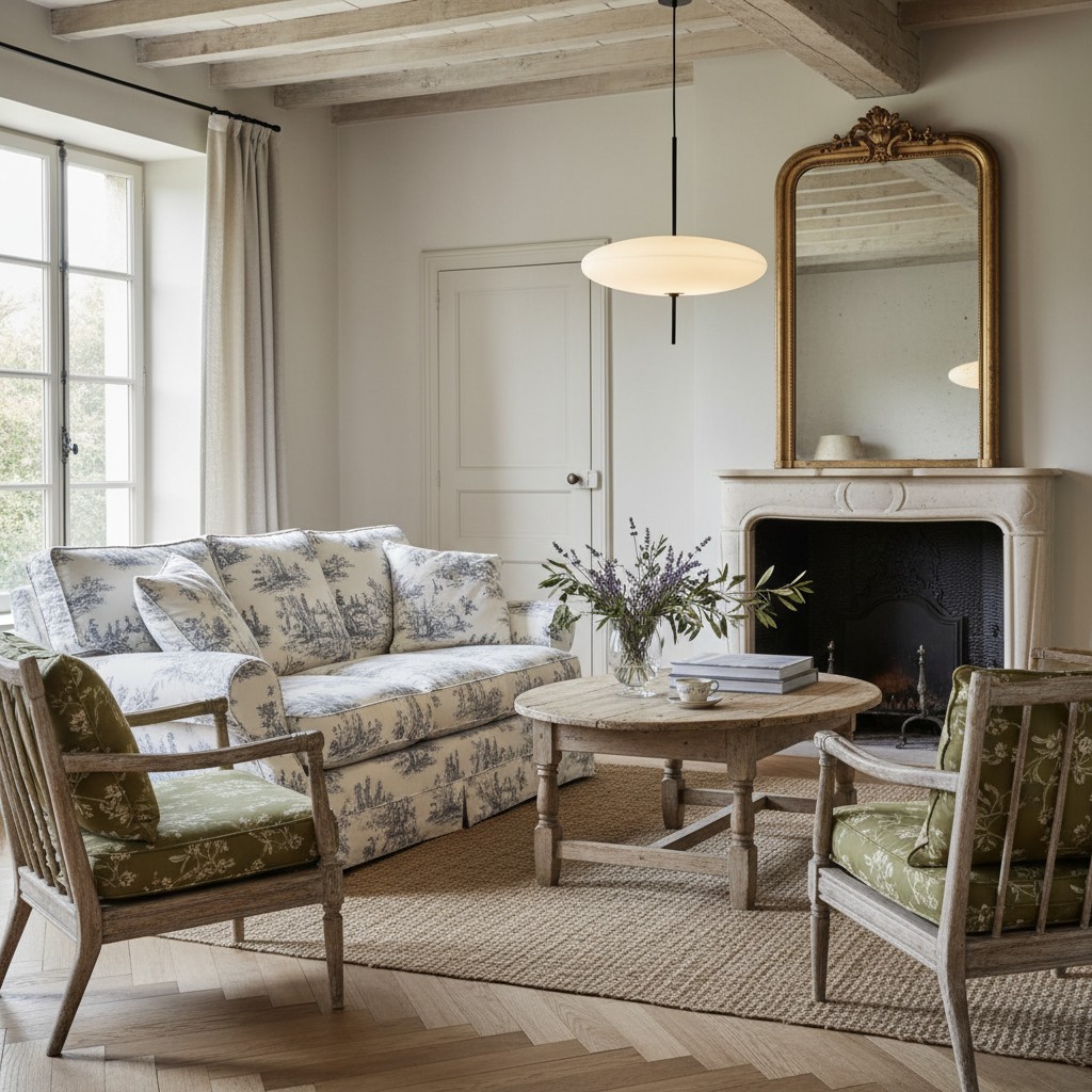 Creatieve moderne bolvormige hanglamp in een klassieke woonkamer