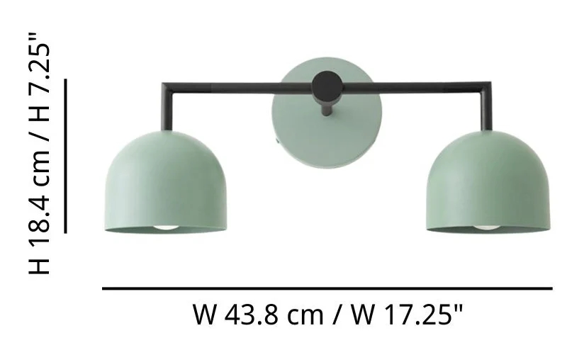 Afmetingen van wandlamp met 2 lampen