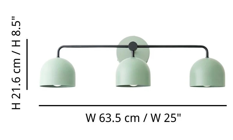 Afmetingen van wandlamp met 3 lampen