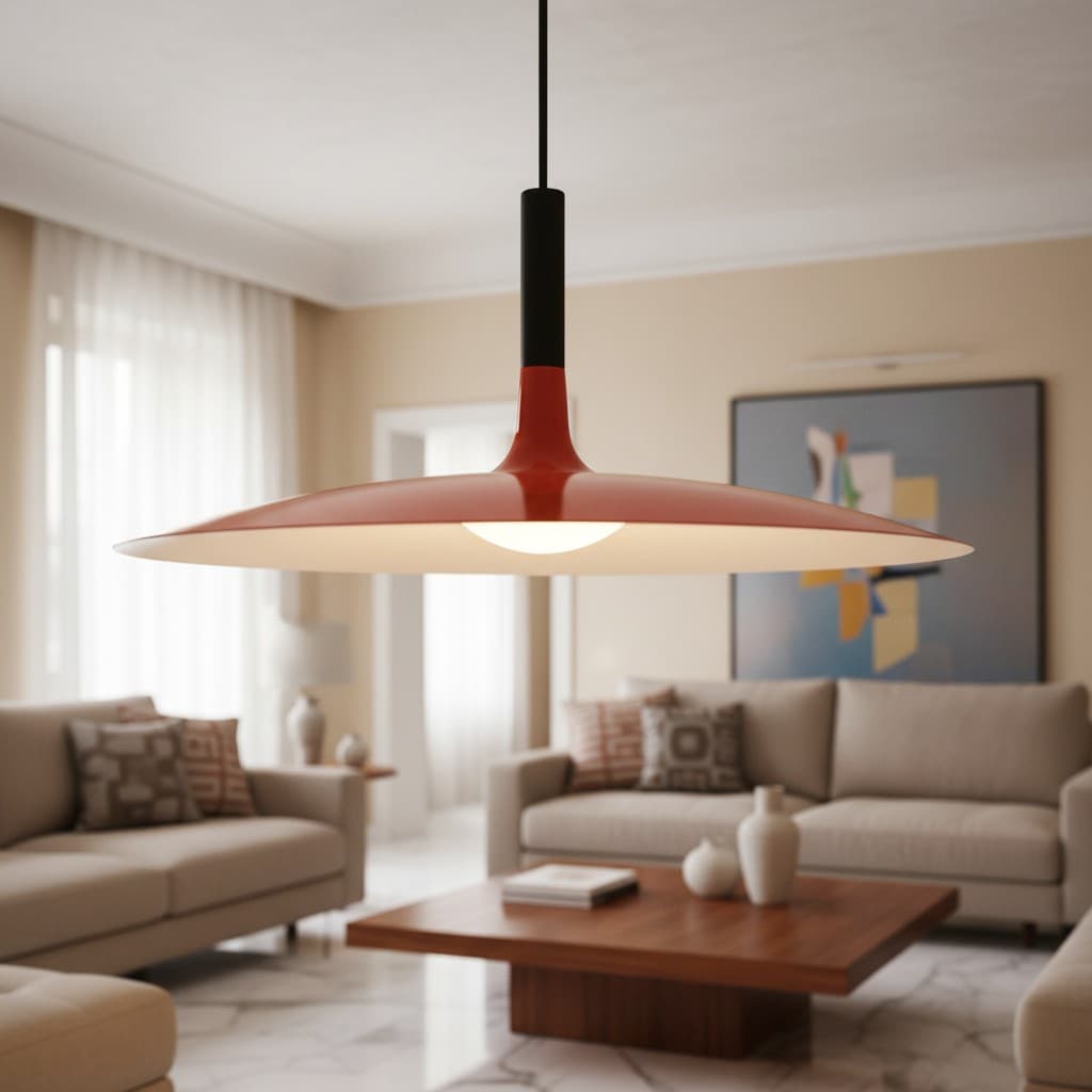 Oranje hanglamp in woonkamer