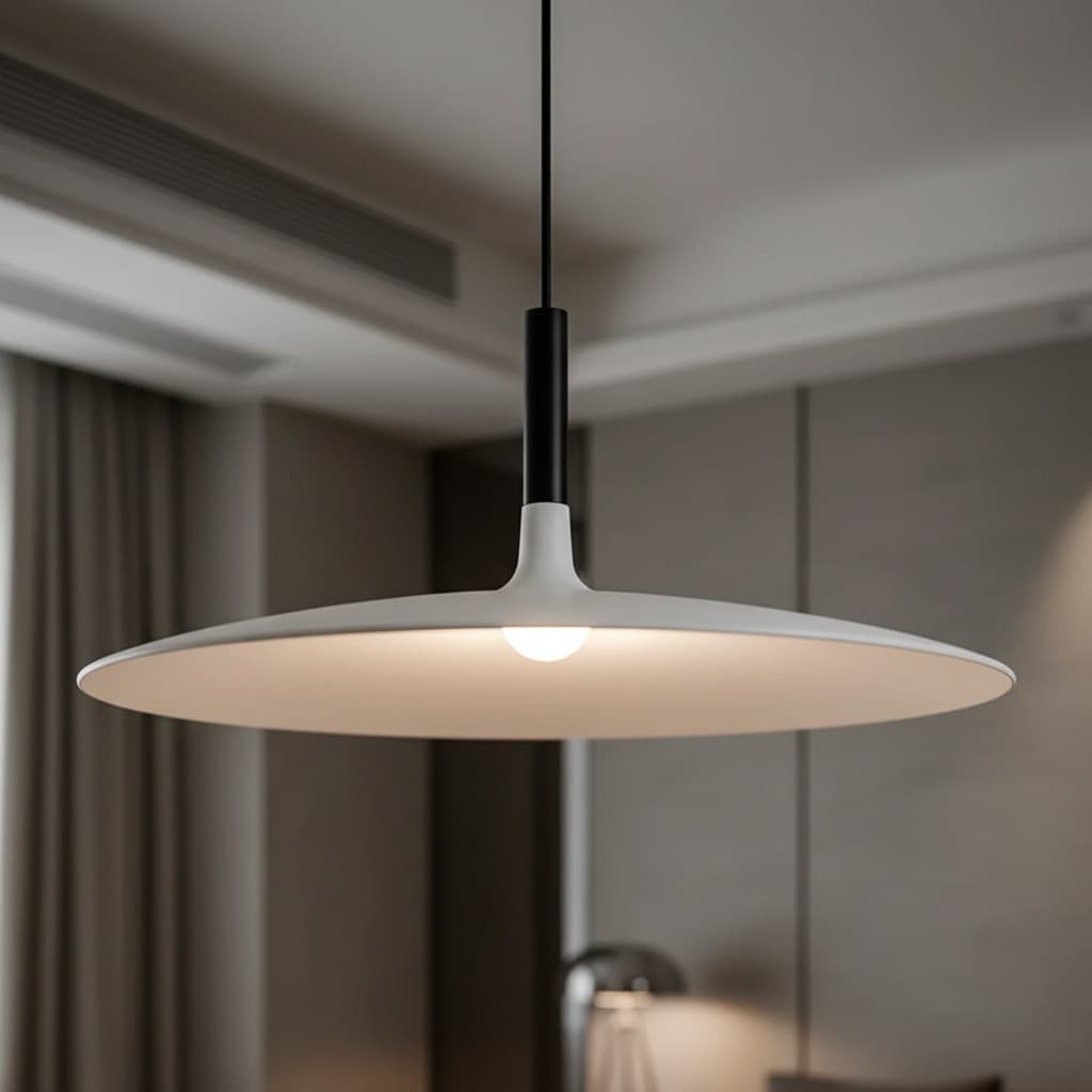 Witte schijfvormige hanglamp in moderne ruimte
