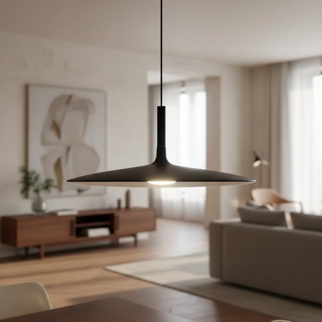 Zwarte hanglamp in moderne woonkamer