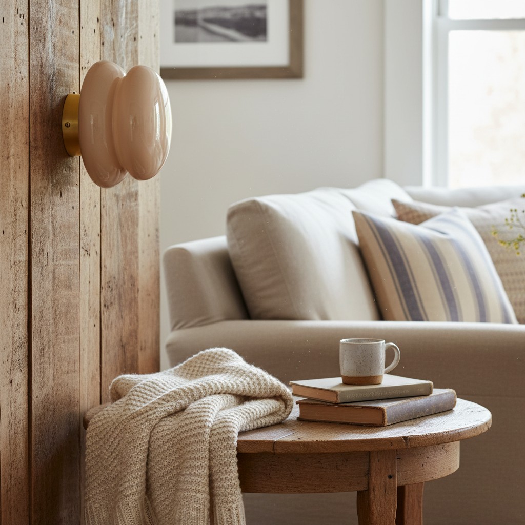 Opaalglas wandlamp bij houten wand