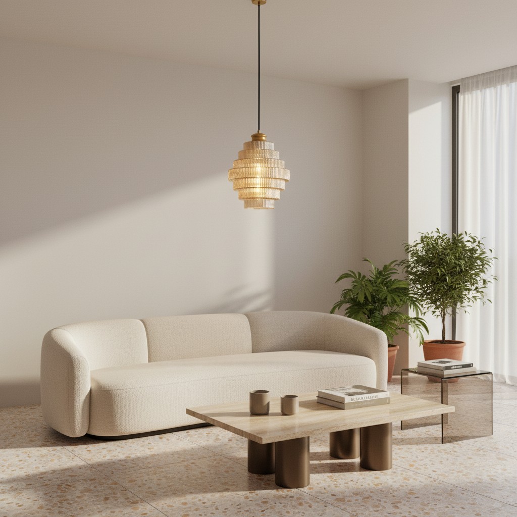 Suspension au-dessus d’un coin salon moderne et lumineux