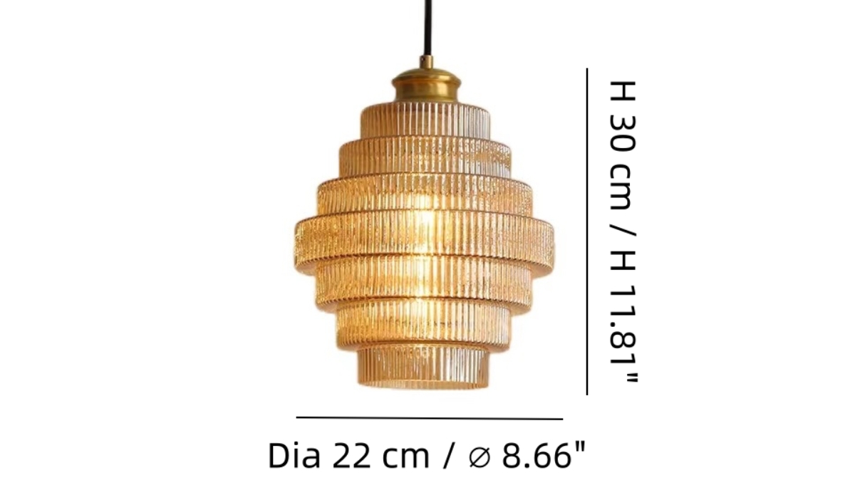 Schéma des dimensions de la suspension, diamètre 22 cm et hauteur 30 cm
