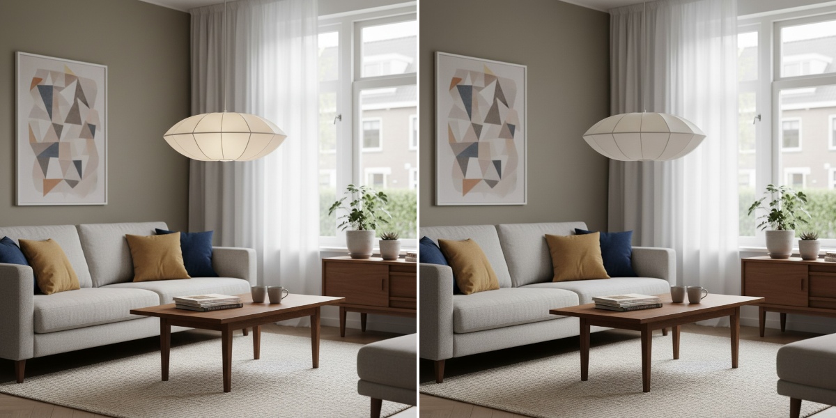 Lichtschakelaareffect met UFO-lint hanglamp aan en uit