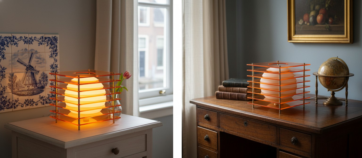 Sunset Cube tafellamp met lichtschakelaareffect