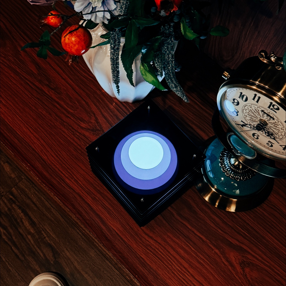 Fotorecensie met blauwe lichtstand