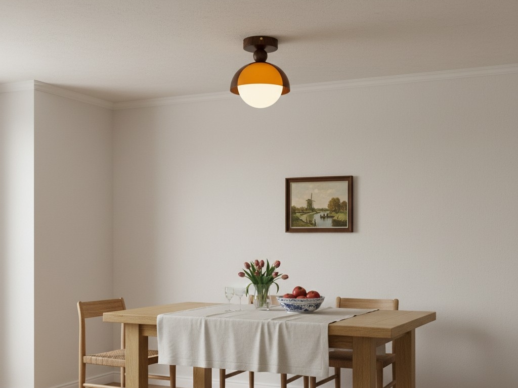 Plafondlamp boven een eettafel