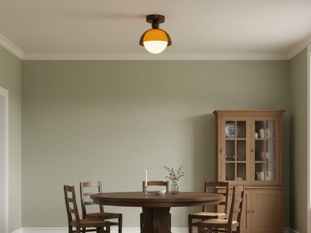 Plafondlamp in een groene eetruimte