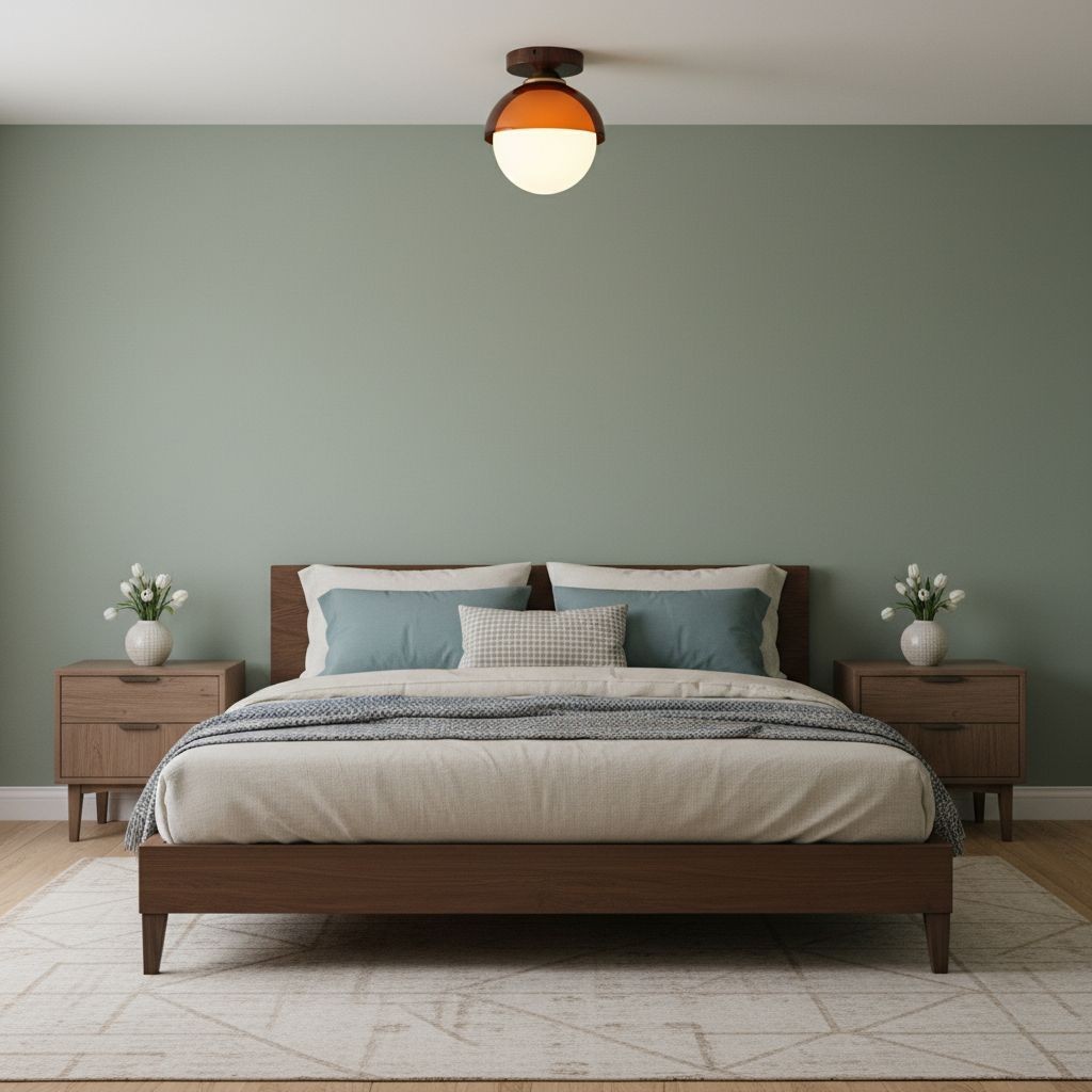 Plafondlamp boven een bed in een slaapkamer