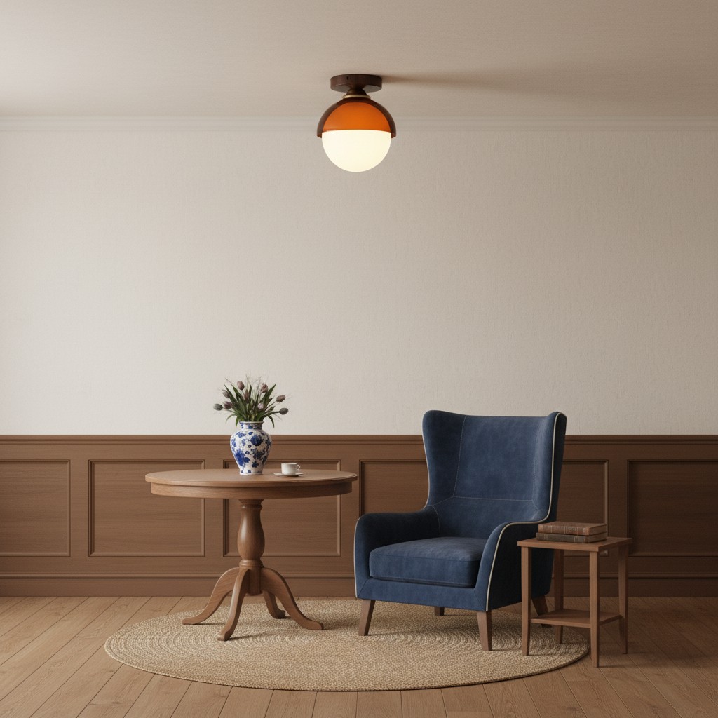 Plafondlamp boven een ronde eettafel