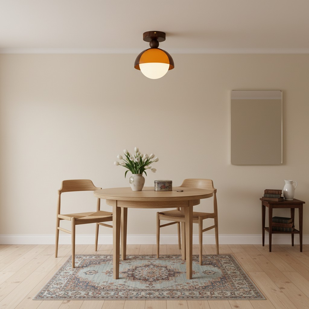 Plafondlamp in een lichte keukenhoek