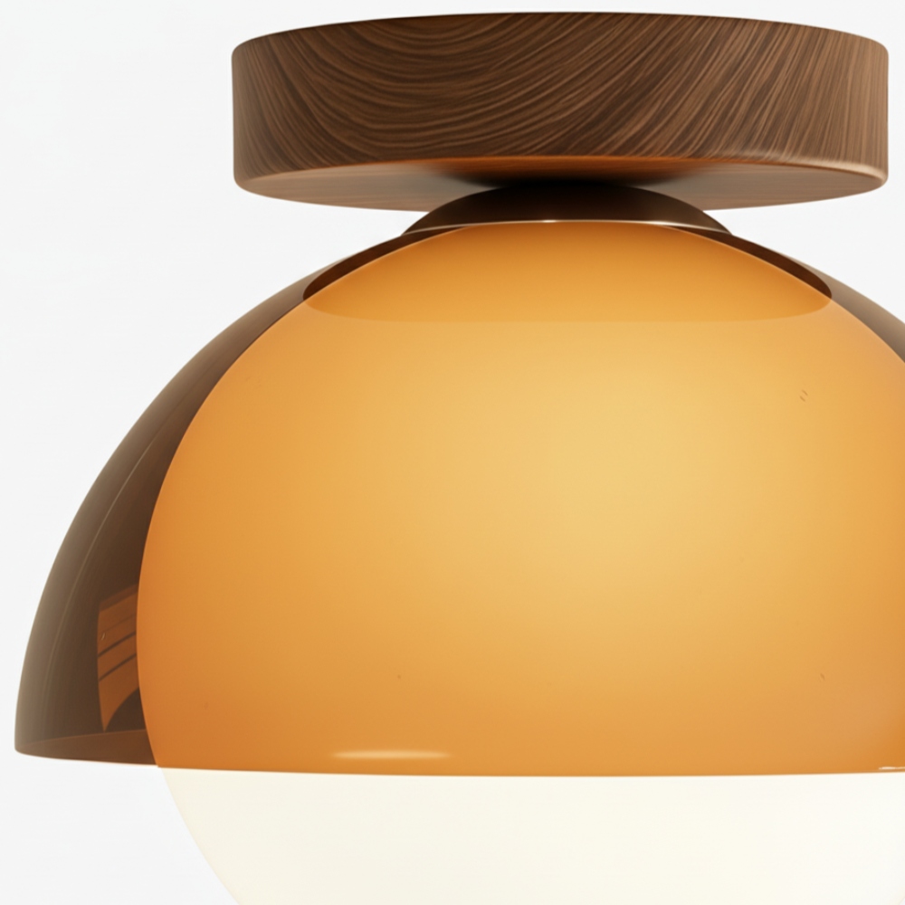 Detail van de amberkleurige gelaagde lampenkap