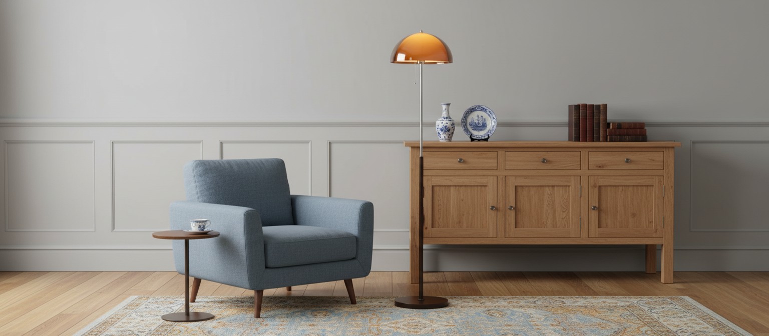 Minimalistische vloerlamp met zonsondergangmotief