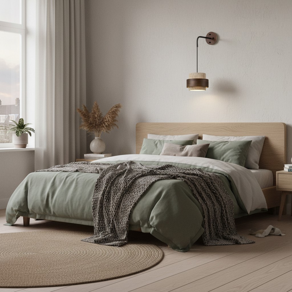 Travertin wandlamp in slaapkamer