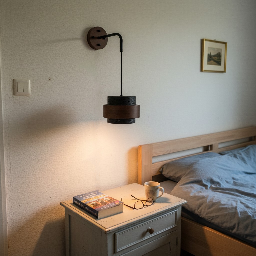 Fotorecensie van travertin wandlamp naast bed