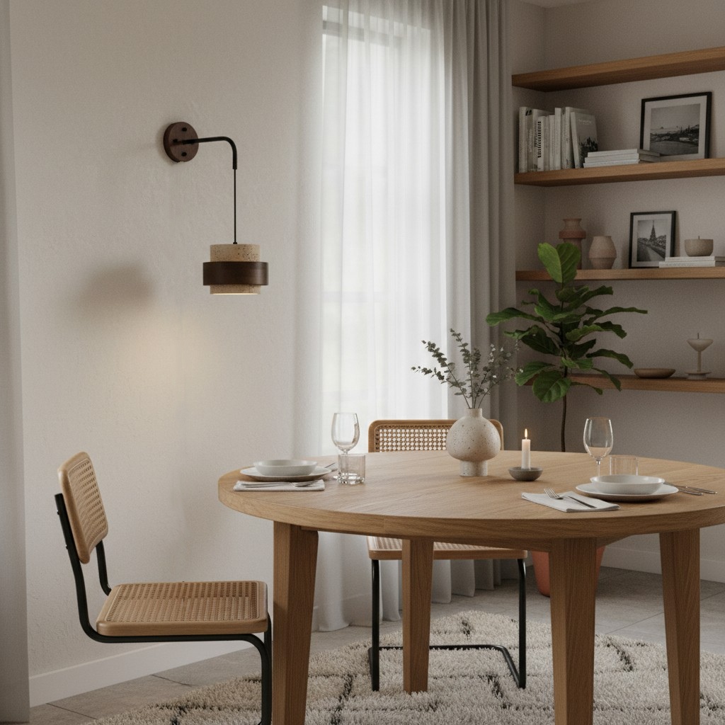 Travertin wandlamp in eetruimte