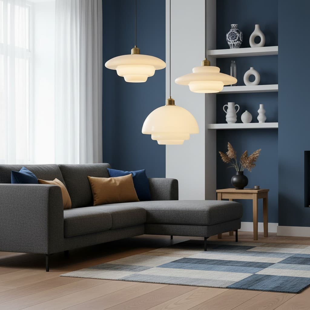 Hanglamp in kleurrijke zithoek