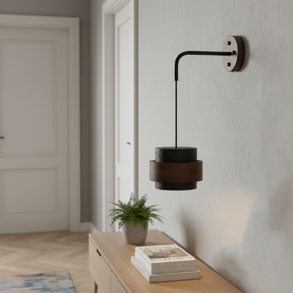 Zwarte uitvoering van de travertin wandlamp in entree of slaapkamer