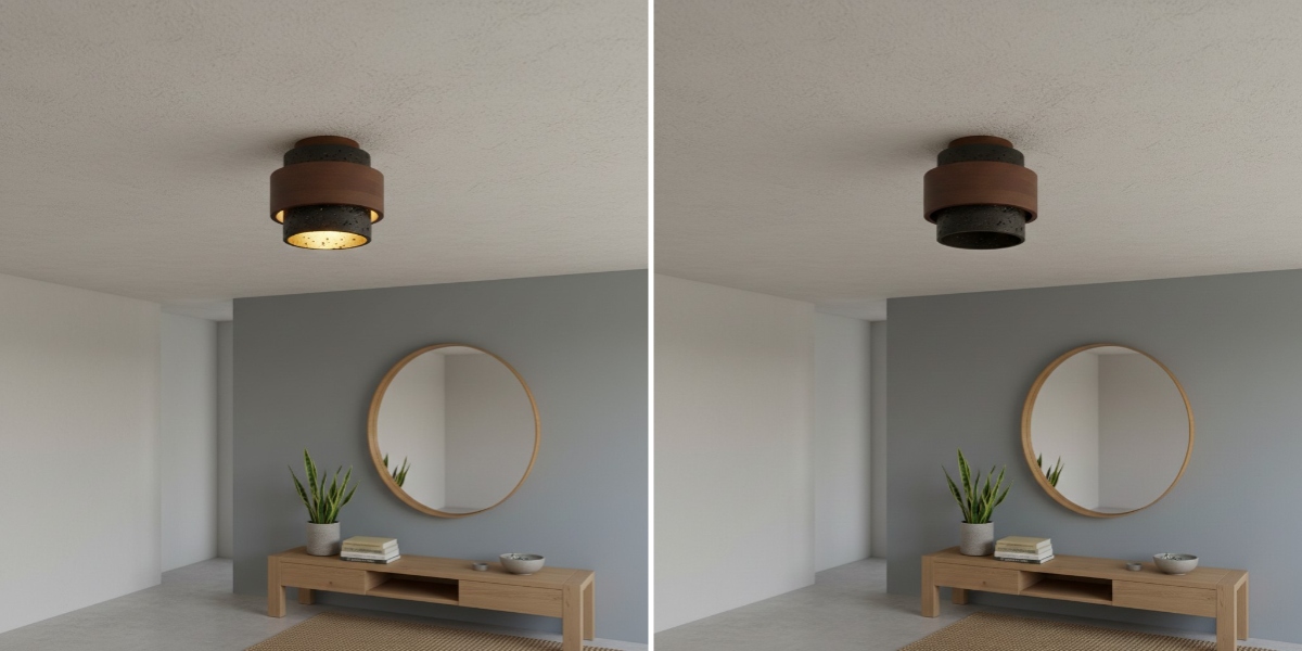 Travertijn plafondlamp uit en aan