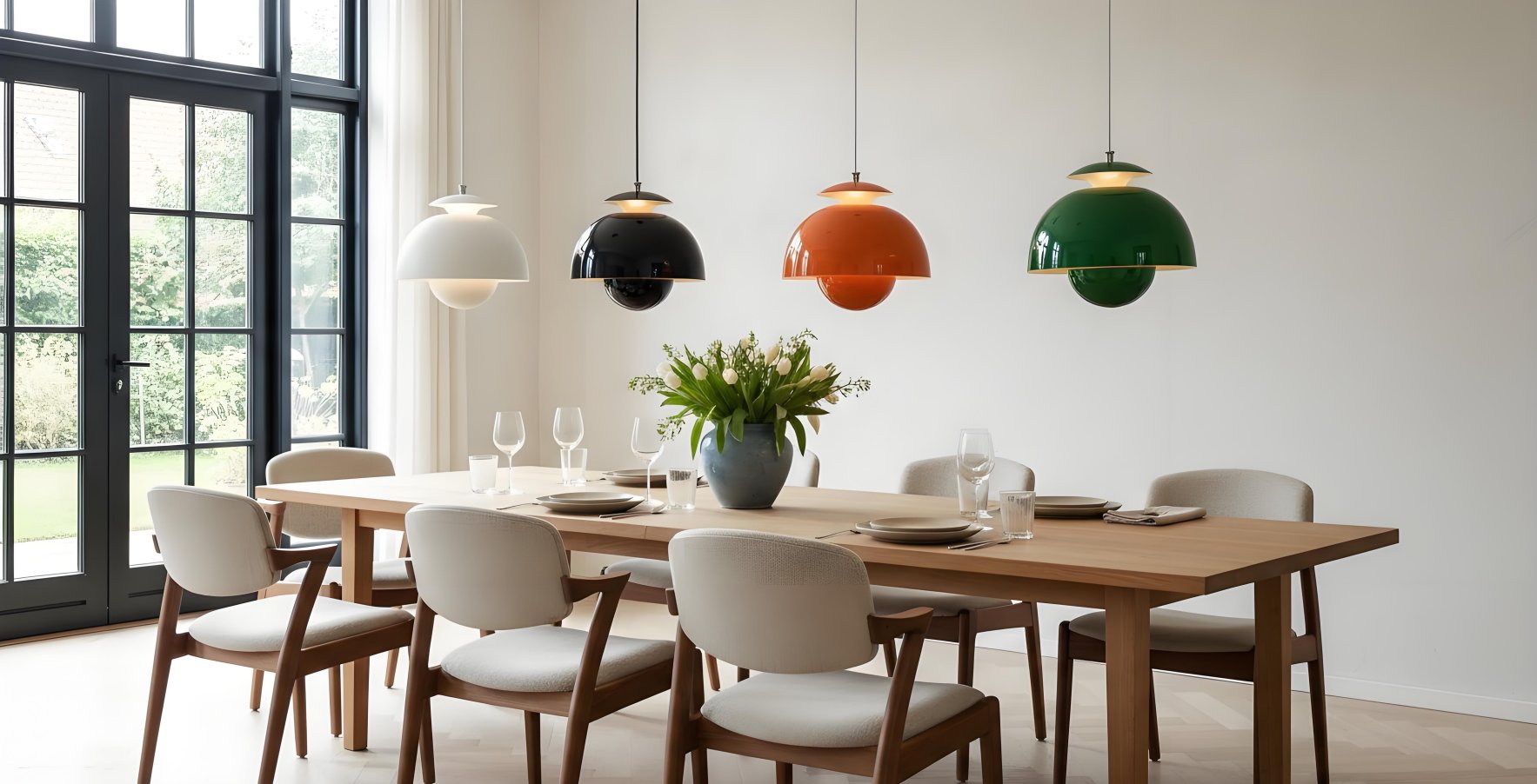 Orin Nordic metalen hanglamp in een eethoek