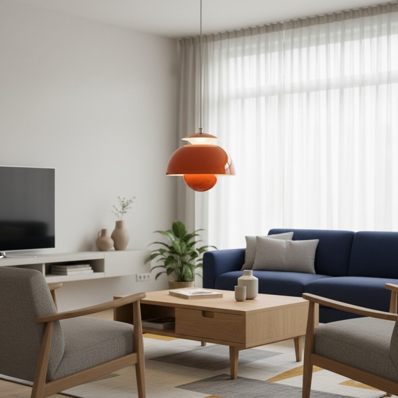 Oranje Orin hanglamp in een zithoek