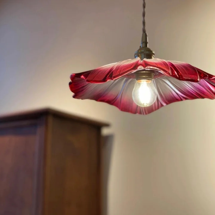 Fotorecensie van rode Lotus hanglamp met warm licht
