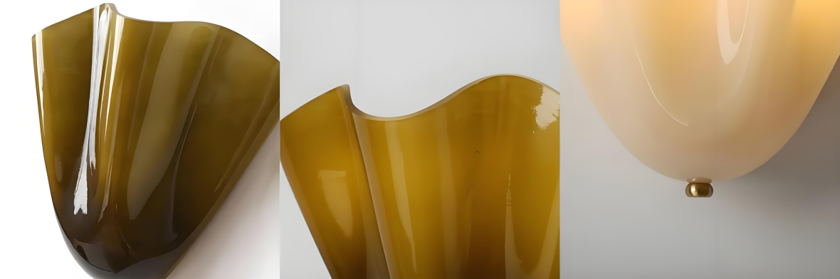 Detailbeelden van het handgeblazen glas van de Bellina wandlamp