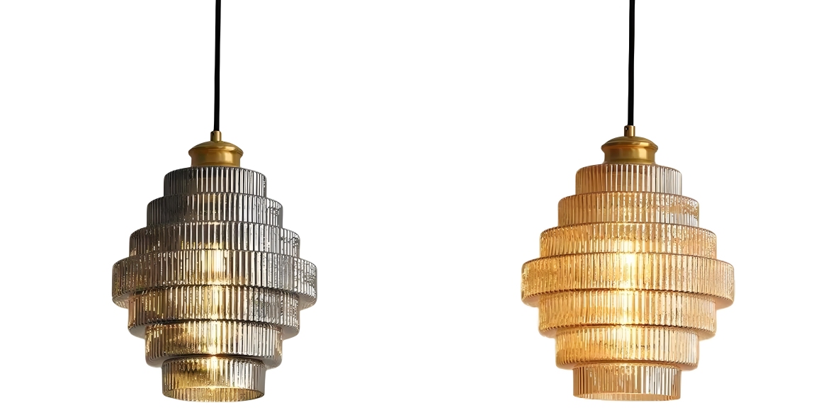 Versions grise et ambre de la suspension vintage à rayures