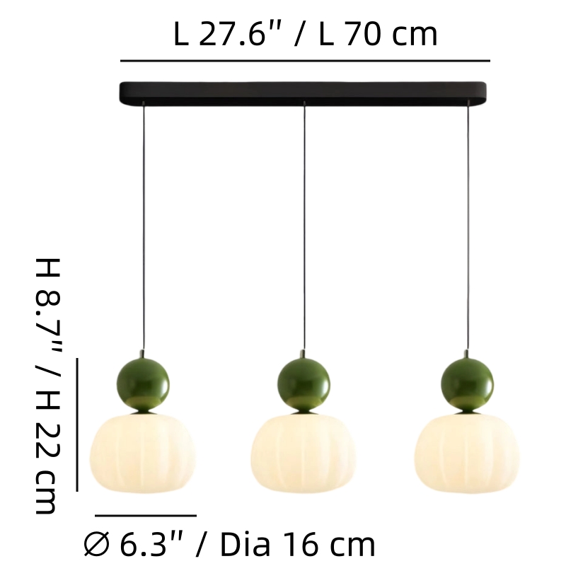 Afmetingen van de Ornavigo hanglamp met 3 koppen