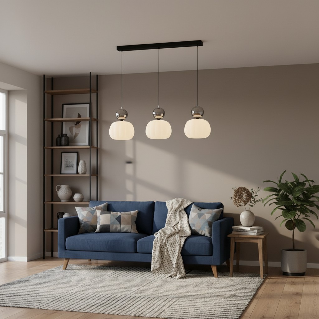 Ornavigo hanglamp met drie lichtpunten boven bank