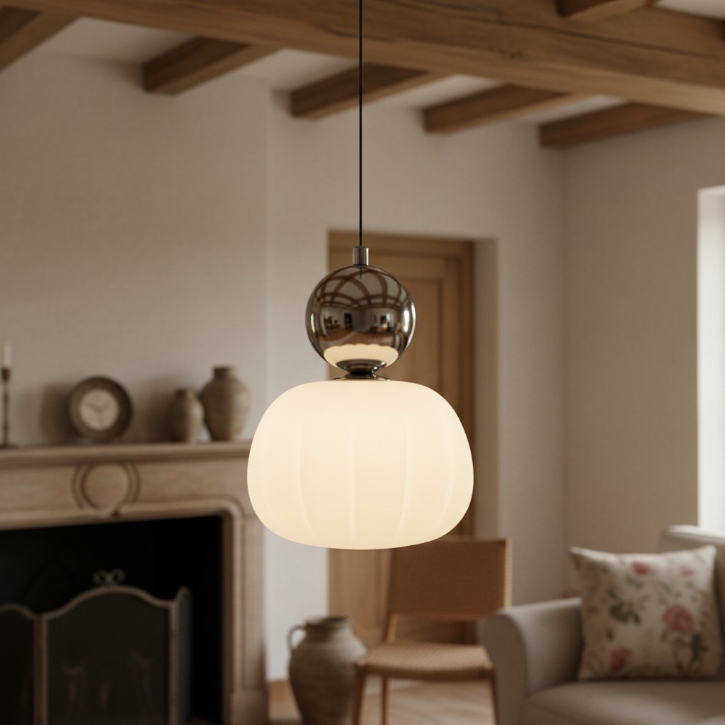 Ornavigo hanglamp met chroomdetail in warme ruimte