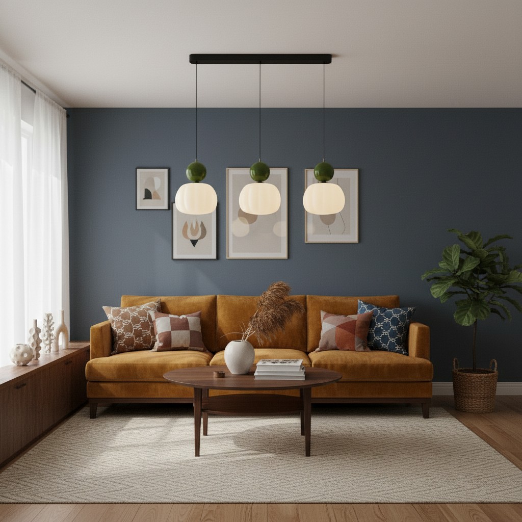 Ornavigo hanglamp met drie lichtpunten boven bank