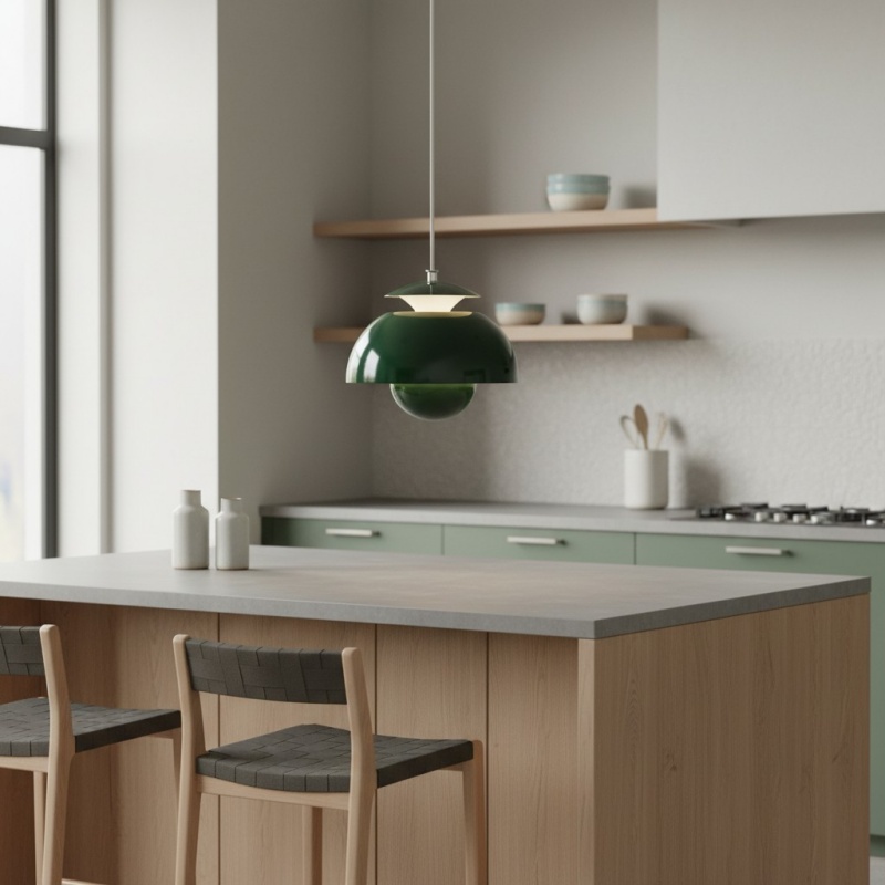 Groene Orin hanglamp in een keuken