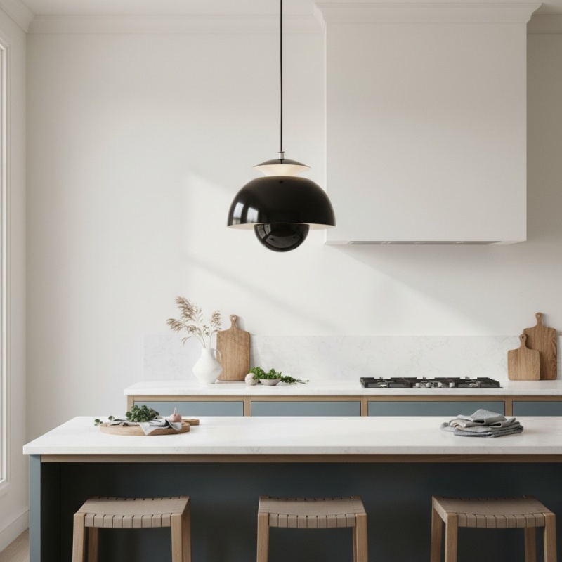 Zwarte Orin hanglamp in een keukenruimte