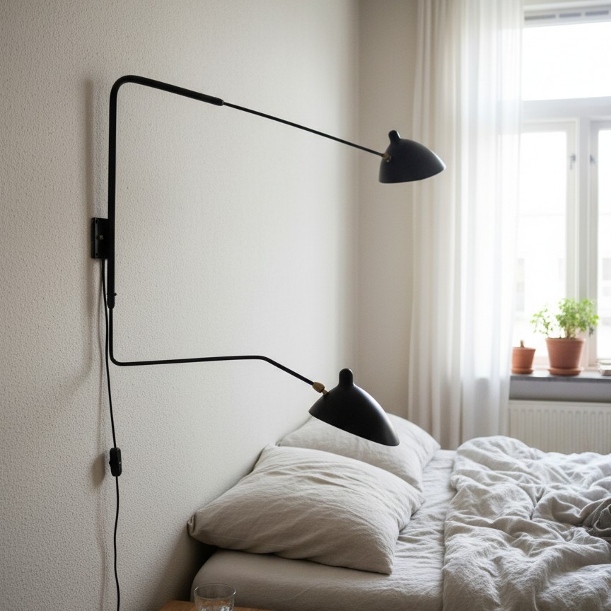 Klantfoto van wandlamp naast bed
