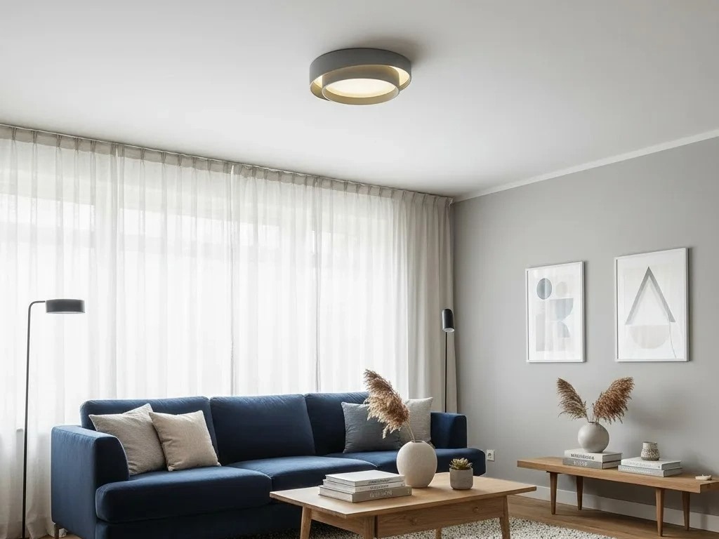 Plafondlamp in een woonkamer voor aankoopinformatie