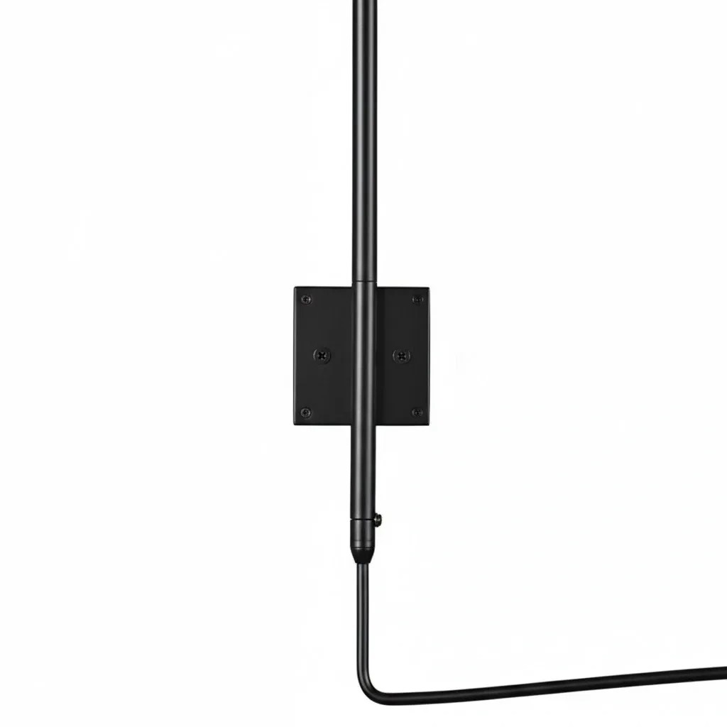 Detail van de wandbevestiging en verticale arm