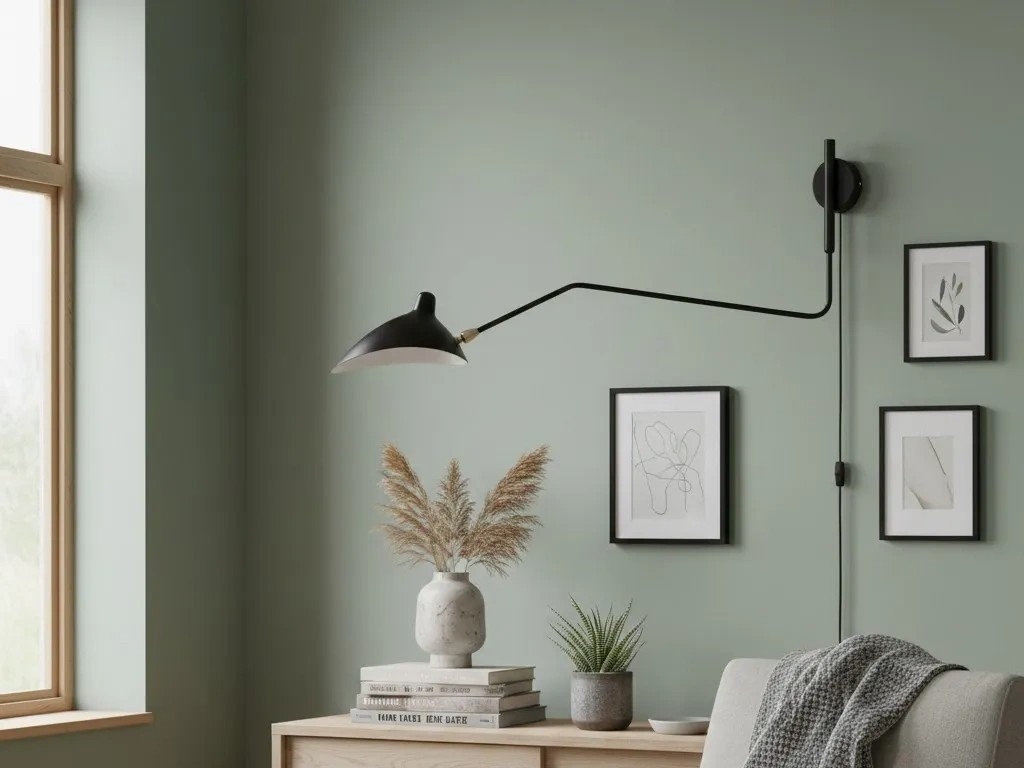 Wandlamp in groene leeshoek