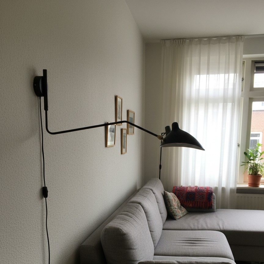 Klantfoto van wandlamp boven bank
