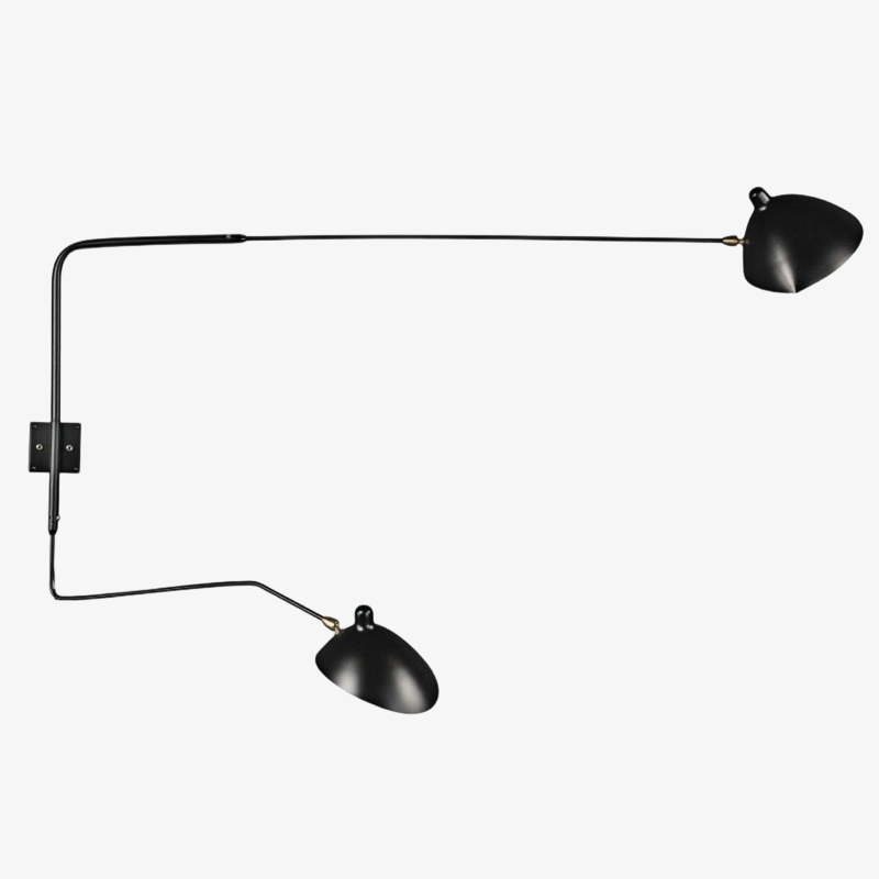 Zwarte wandlamp met twee lampenkappen
