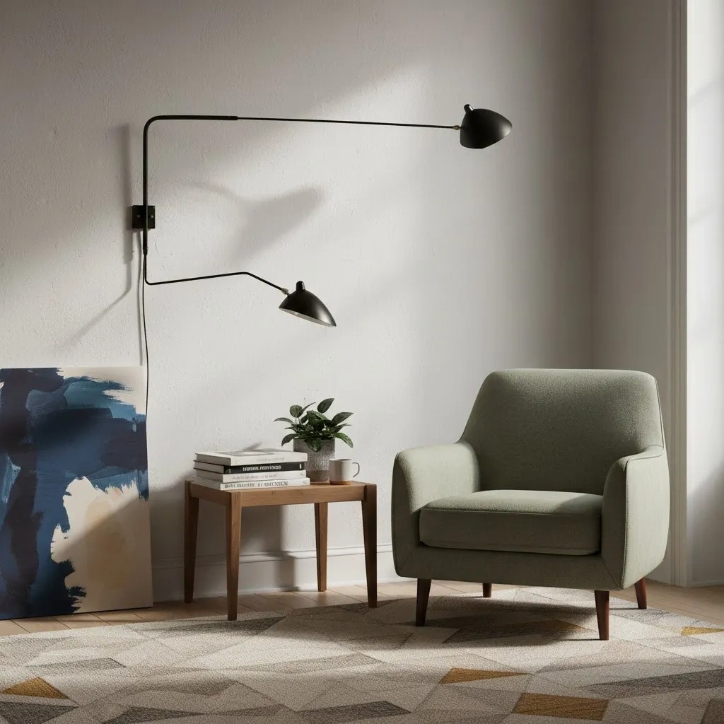 Wandlamp naast een fauteuil