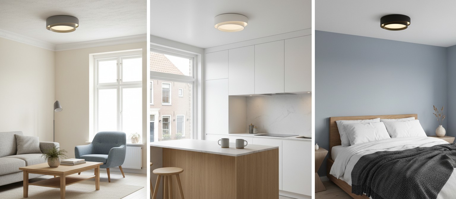 Stijlweergave van de plafondlamp in verschillende ruimtes