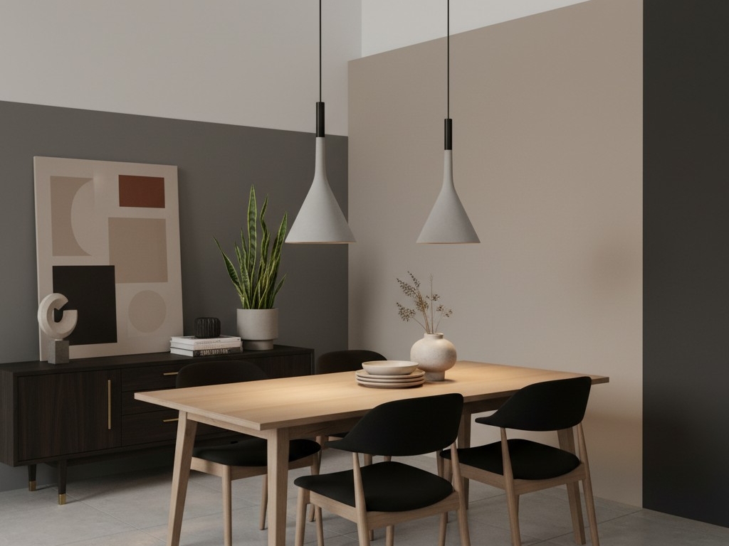 Witte Alphomo hanglampen in een eetkamer