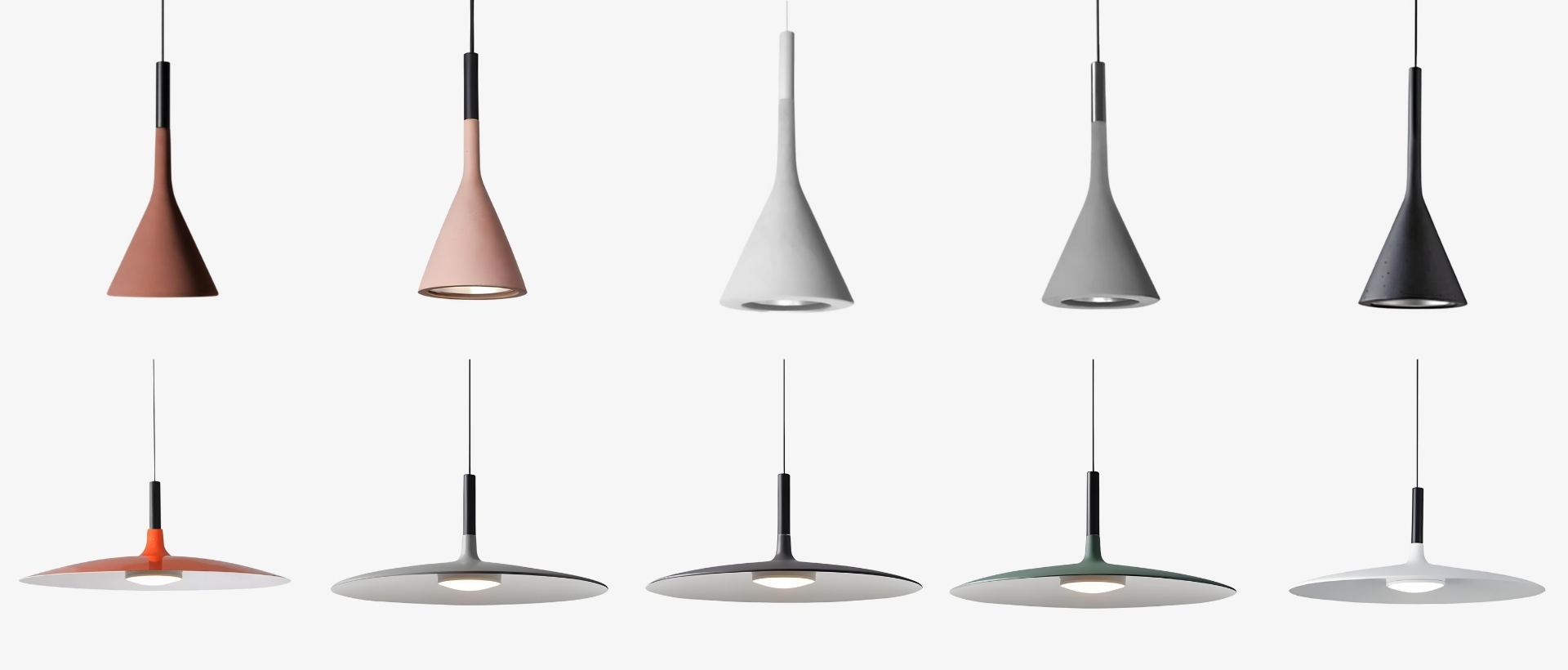 Stijlweergave van verschillende Alphomo hanglampen